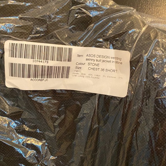 ASOS DESIGN skinny linen mix suit jacket in stone (tan color) - Picture 7 of 15